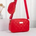 Red quilted crossbody bag with strap pouch, stylish camera shoulder bag for women daily wear. - Red