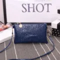 Blue crocodile texture crossbody bag for women, stylish small shoulder bag with strap. - Dark Blue