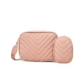 Sac bandoulière matelassé rose pour femmes avec petite porte-monnaie, sac photo mode élégant. - Rose