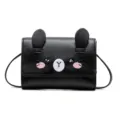 Cute black mini rabbit crossbody bag for kids, stylish PU leather shoulder coin purse. - Black