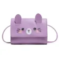 Lila süße Mini Kinderschultertasche mit niedlichen Hasenohren und gesticktem Tiergesicht. - Lila