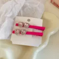Roze strass hart haarklemmen schattige eendebek clips haaraccessoires voor vrouwen en meisjes - 4# Eendenbek Clip - Rozerood Groot Dubbel Hart (Paar)