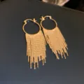 Chic gold fringe hoop earrings for women, stylish geometric tassel dangle earrings variant. - Chain Tassel (25#) / Gold