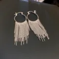 Silver tassel hoop earrings with multi-strand chains, sleek geometric design variant. - Chain Tassel (26#) / Silver