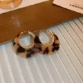 Retro Schildpatt Creolen mit Goldrand elegante Mode Schmuck Accessoires Damen - Creolen Leopardenmuster Stil (2#) / Hellkaffee