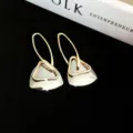Gold-toned geometric triangular dangle earrings, elegant fashion luxury jewelry for women. - 32# Gold & Silver Triangle S925 Silver Needle Earrings