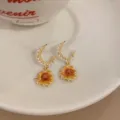 Elegante Goldene Sonnenblumen Perlen Creolen Schicke Blumen Ohrringe Modeschmuck - 13# S925-Ohrstecker - Goldene Blumen