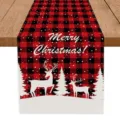 Christmas buffalo plaid table runner with cute deer and trees for holiday home decor. - Red Black Plaid Reindeer Style (M) / 33x200cm