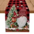 Christmas buffalo plaid table runner with gnome tree design for holiday home party decor. - Red Black Plaid Gnome Style (L) / 33x200cm