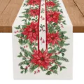 Christmas table runner red poinsettia fabric dining table decoration holiday floral mat - Poinsettia and Pinecone Pattern
