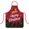 Navidad Merry Christmas delantal impreso de poliéster impermeable transpirable babero cuello - Estilo Reno y Pino (D) / Talla Única para Adultos