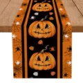 Halloween pumpkin spider web table runner, spooky holiday printed long tablecloth decor for dining room. - 33x200cm / Pumpkin Spider Web Pattern (Halloween H)