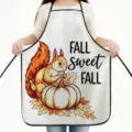 Delantal de cocina impermeable con estampado de ardilla y calabaza de otoño para el hogar. - Talla Única Niños 45X56CM / Blanco (C)