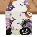 Halloween ghost pumpkin spiderweb printed table runner for festival dining room decor - Pumpkin Ghost Bat (Halloween C)