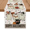 Halloween Ghost Pumpkin Spider Web Printed Table Runner Holiday Dining Room Decor Mat - 33x200cm / Ghost Pumpkin Black Cat (Halloween B)