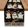 Halloween table runner with cute ghost pumpkin bat print, long table mat for party decor - 33x200cm / Ghost Pumpkin Print (Halloween A)