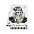 Christmas Gnome Kitchen Towel Black and White Plaid Dish Cloth Winter Holiday Decor Main View - Hello Winter Gnome (E)