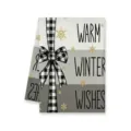 Christmas black and white plaid kitchen towel with warm winter wishes print, festive tea towel. - 40x60cm / Warm Winter Wishes (B)