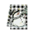 Black white buffalo plaid Christmas kitchen towel decorative holiday snowman printed dish tea cloth - 40x60cm / Snowman Christmas Tree (C)