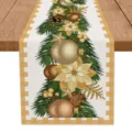 Kerst tafelloper met gouden kerstballen en ruitjesrand voor feestelijke huisdecoratie - 33x160cm / Halloween J