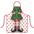 Kerst elf cartoon bedrukte waterdichte schort voor vakantie thuis verkleedkleren polyester - Rood en Groen Gestippelde Elf Stijl (B) / Volwassenen Eén Maat (60x73cm)