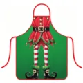 Kerstelf bedrukte waterdichte schort, feestelijke keuken koken polyester slab voor vakantiefeest. - Groen Elfenkostuum Stijl (A) / Volwassenen Eén Maat (60x73cm)