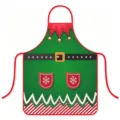 Kerstelg Gedrukte Waterdichte Schort Feestelijke Keuken Koken Slabbetje Feestje - Klassieke Rood en Groene Elf Stijl (C) / Volwassenen Eén Maat (60x73cm)