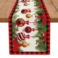 Kerst tafelloper rood zwart geruit feestelijke eettafel decoratie kerstbal bloem - 33x160cm / Halloween E
