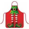 Waterdichte keukenschort met kerst elf print feestelijke vakantie koken slabbetje - Rode Achtergrond met Groene Laarzen Gestreepte Elf Stijl (D) / Volwassenen Eén Maat (60x73cm)