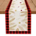 Kerst tafelloper rood zwart ruit goud dennentak feestelijke eettafel decoratie stof mat - 33x200cm / Halloween A