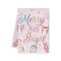 Roze kerst microvezel theedoek met schattige sneeuwpop en notenkraker print voor keukenreiniging. - Sneeuwpop Merry and Bright Motief (E)
