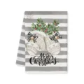 Grijs gestreepte kerstkeukenhanddoek met schattige wanten en maretakken printontwerp. - Grijs Gestreepte Wanten Print (F)
