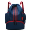 Blauwe sportrugzak met trekkoord en rode bandjes, grote fitness tas voor training. - Blauw