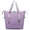 Borsa da viaggio sportiva viola in tessuto oxford, grande shopper con tasca umido e secco. - Viola