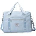 Light blue large capacity travel duffel bag with shoe compartment for women fitness sports - Sky Blue