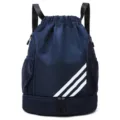 Zaino sportivo con coulisse blu scuro con scomparto inferiore e tasche laterali in rete per palestra - Blu scuro