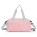 Pink nylon gym duffel bag with grey straps, large capacity travel fitness sports handbag for women. - Pink