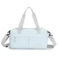 Light blue nylon duffel bag with grey straps and shoulder strap, ideal for gym and travel. - Blue