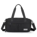 Black nylon gym duffel bag for women, lightweight waterproof travel shoulder handbag. - Black