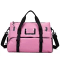 Pink large capacity fitness gym bag with wet dry separation shoulder strap for women travel. - Rose Red