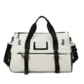 Grande borsa da palestra sportiva bianca da viaggio con scomparto e robuste cinghie nere - Bianco