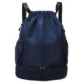 Zaino sportivo con coulisse blu scuro con vano inferiore per scarpe e tasche laterali a rete. - Blu scuro (versione tinta unita)