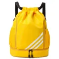 Yellow drawstring sports backpack with shoe compartment and three stripes design. - 33*16*45 / Yellow