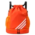 Orange drawstring sports backpack with bottom shoe compartment and white 3-stripes design - 33*16*45 / Orange