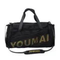 Black large capacity sports gym duffel bag with shoe compartment and adjustable shoulder strap. - Black