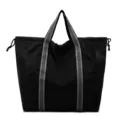 Grande borsa da viaggio in tessuto oxford nero con manici a righe e coulisse laterali. - Nero
