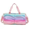 Borsa da palestra arcobaleno sfumata grande capacità borsa da viaggio cinturini rosa. - Rosa