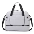 Large capacity foldable travel duffel bag with wet dry separation and shoulder strap grey. - Gray
