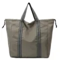 Grey Large Capacity Oxford Cloth Travel Bag Tote Casual Handbag with Striped Handles - Khaki