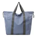 Large capacity oxford cloth travel tote bag with striped handles and side drawstring. - Blue
